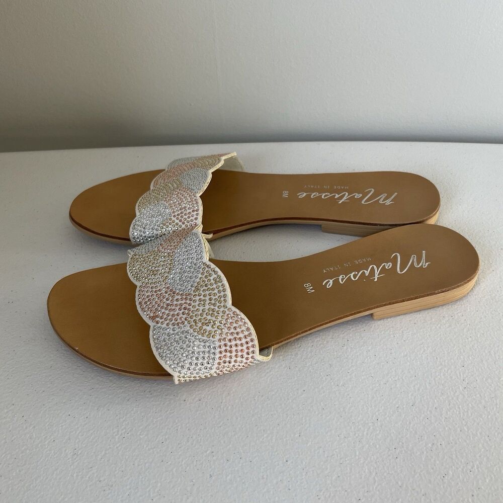 Matisse Beaded Slide Sandals White Multicolor Made In Italy Women's Size 8